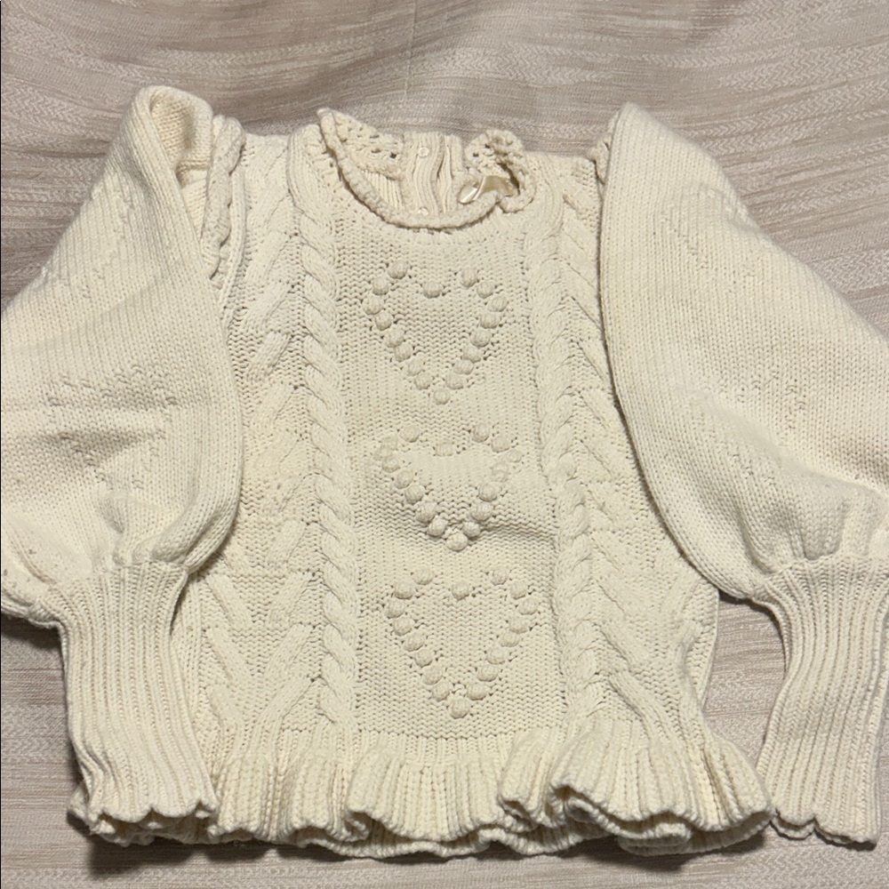 LoveShackFancy Cream Heart Knit Sweater